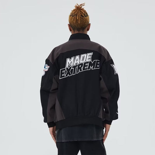 American Retro Hiphop Embroidered Motorcycle Baseball Jacket
