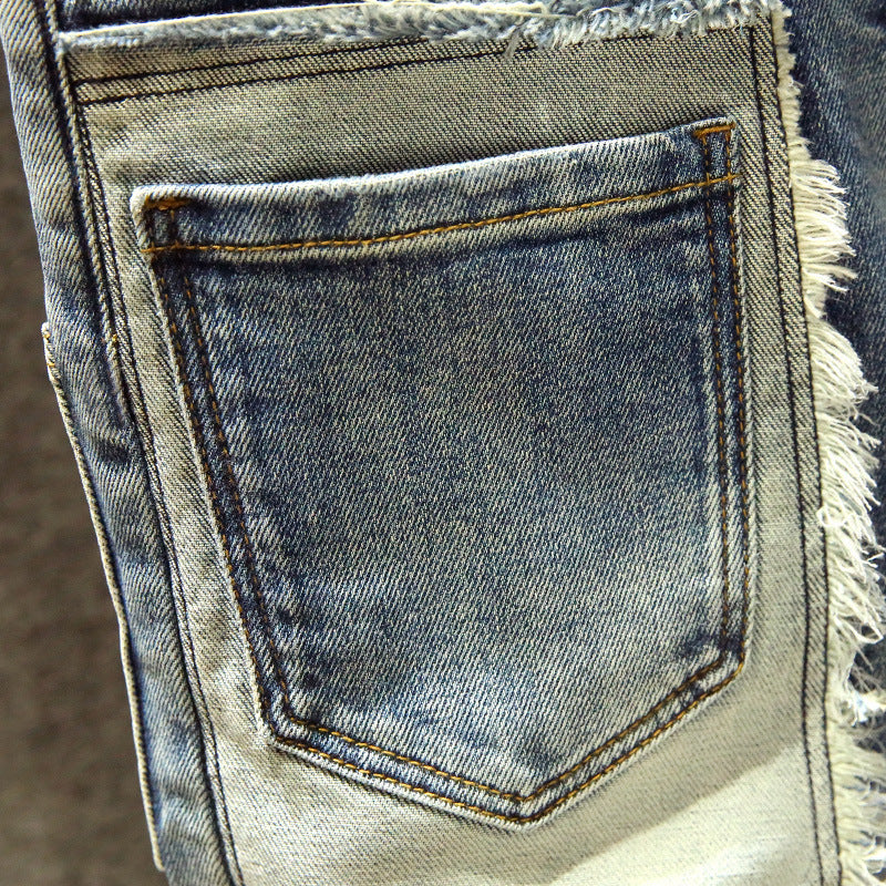 Patchwork Jeans Men's Multi-pocket Skinny Trousers